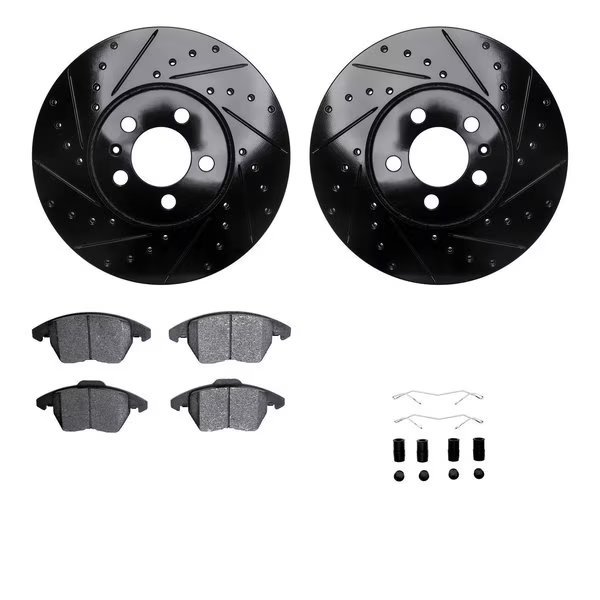 8612-74025, Rotors-Drilled, Slotted-Black w/ 5000 Euro Ceramic Brake Pads incl. Hardware, Zinc Coat, Dynamic Friction Co, Mfr#: 8612-74025